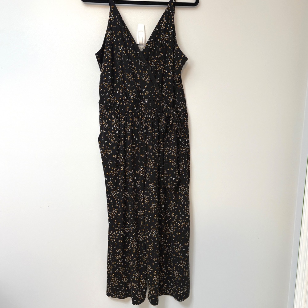 Kaileigh Black Floral Print Wide‎ Leg Jumpsuit Women's Plus Size XXL